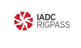 Logo of IADC RIGPASS featuring a red geometric shape and the text "IADC RIGPASS" in black and gray.